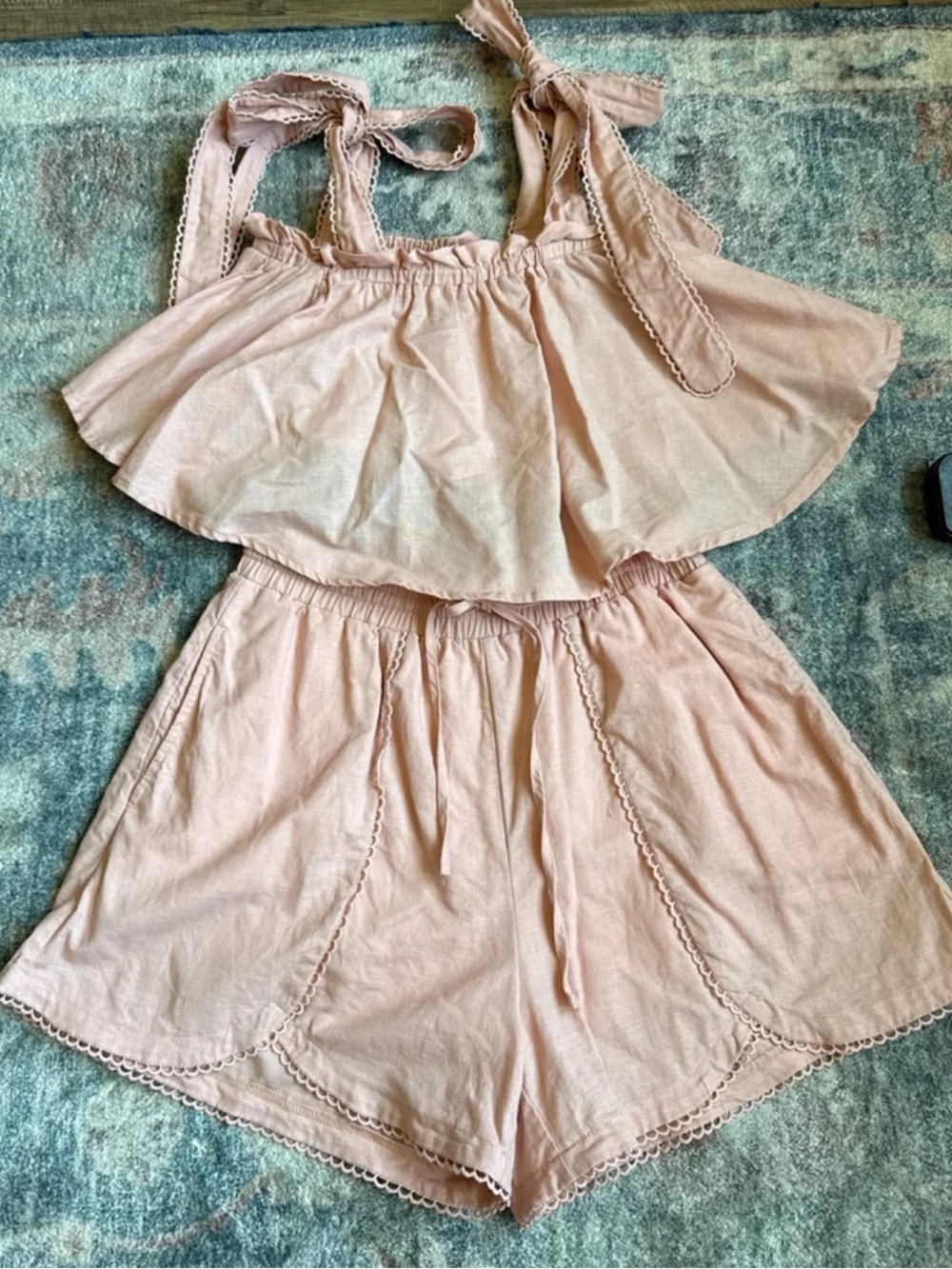 MARBLE Blush Pink Ruffle Crop  Set